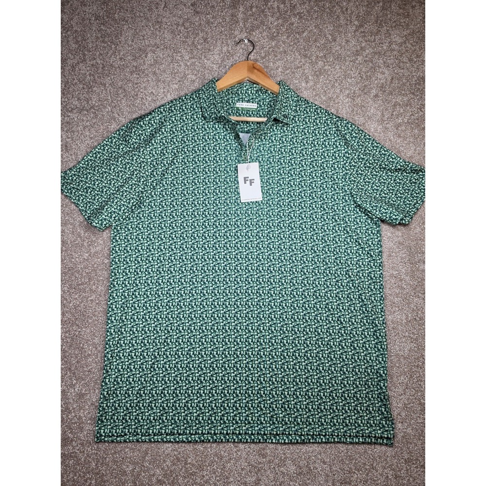 NWT Fore Fathers Golf Polo Shirt XL Green All Over Print Stretch Performance